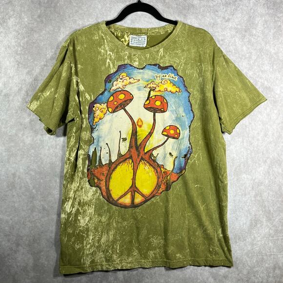 Vintage No Time Shirt Men Large Green Tie Dye‎ Short Sleeve Mushroom Psychedelic - Picture 1 of 9